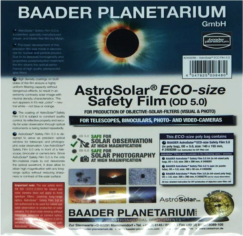 Sluneční filtr (fólie) Baader Planetarium AstroSolar 140x155mm ND 5.0...