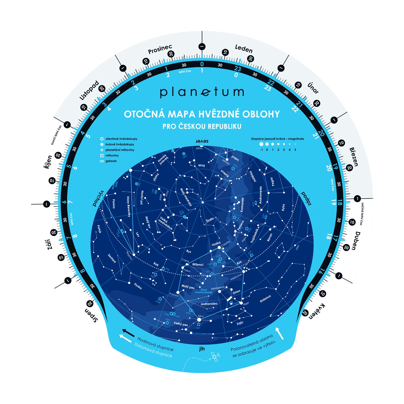 Základní otočná mapa hvězdné oblohy "Planetum"