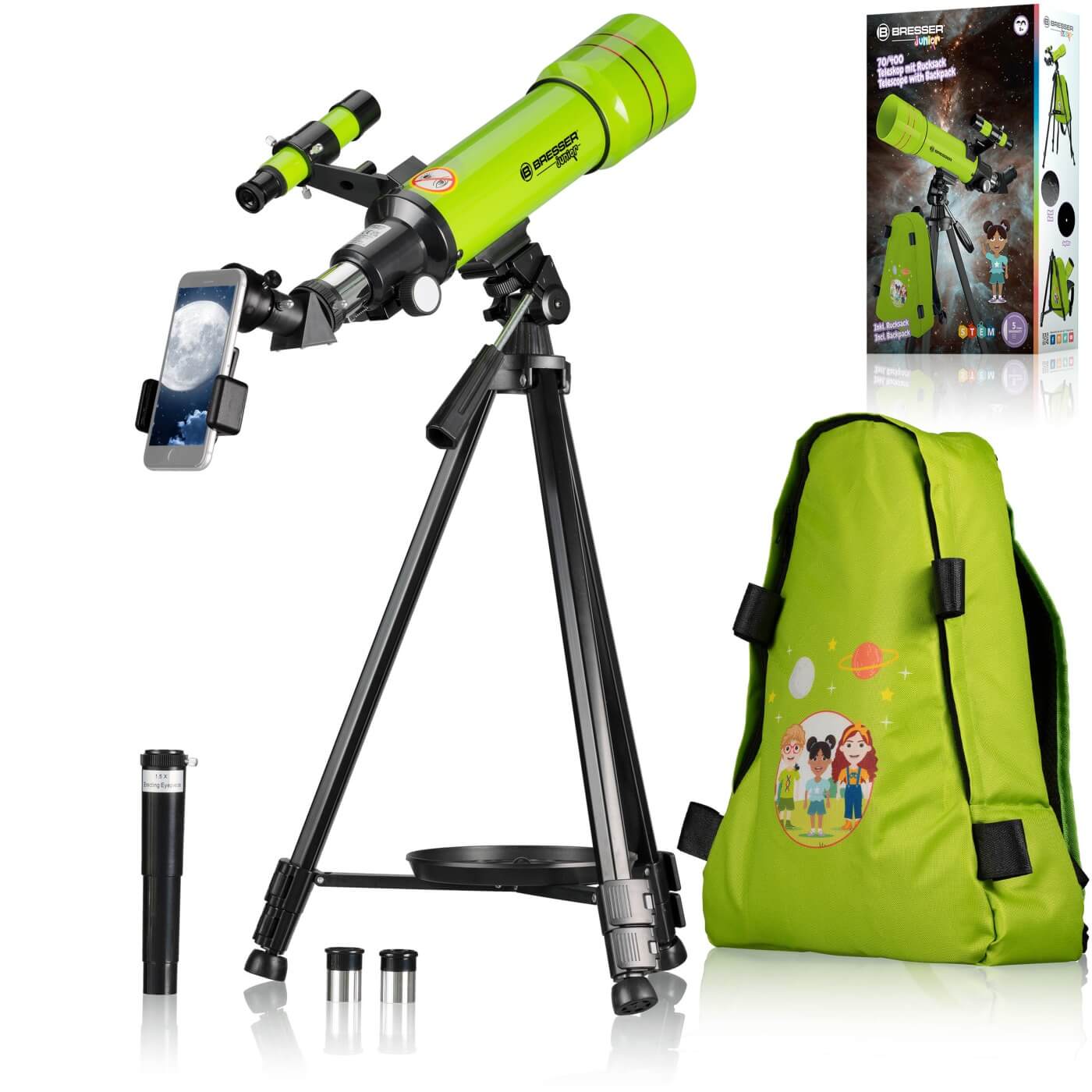 Hvězdářský dalekohled Bresser Junior 70/400 AZ Green s batohem